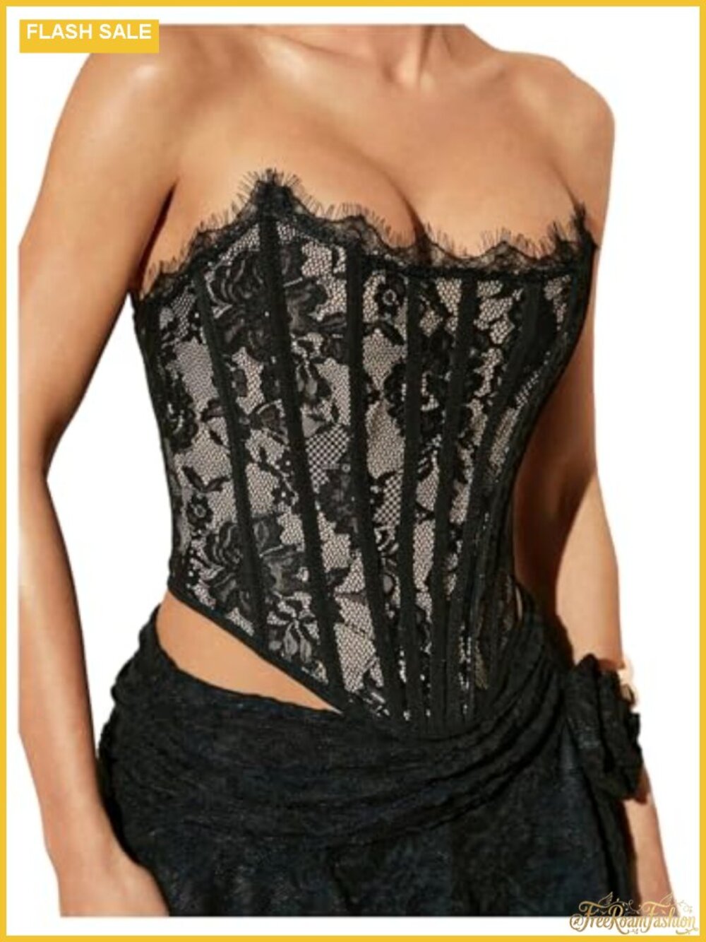 Y2K Lace Corset Bustier Strapless Club Crop Top